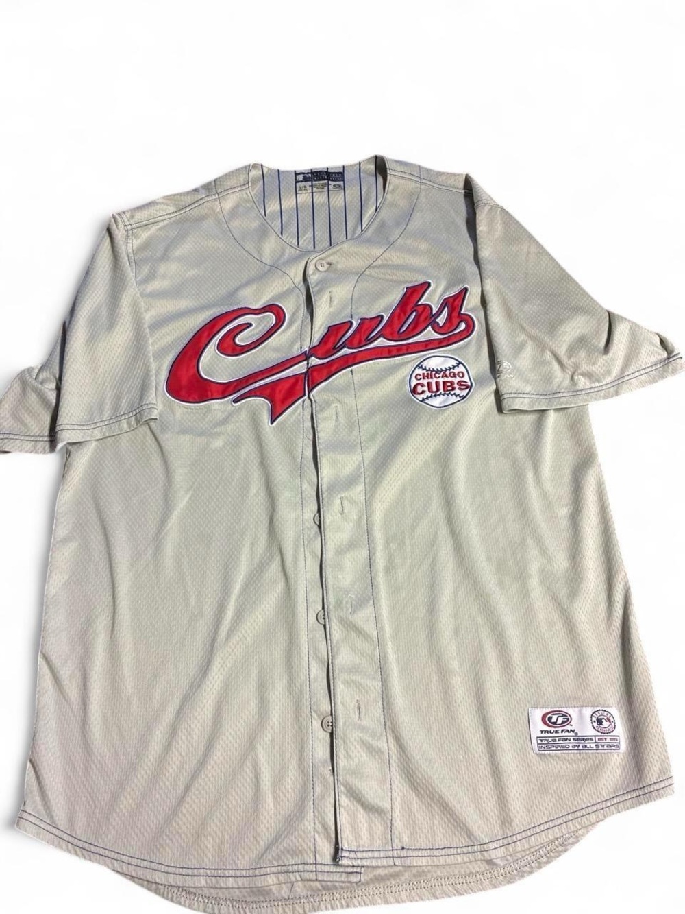 Chicago Cubs True Fan MLB Baseball Jersey Men’s L 42-44 White Pinstripe
